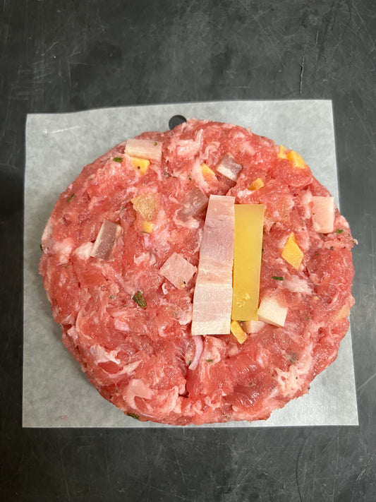 Burger cerdo, beicon y cheddar